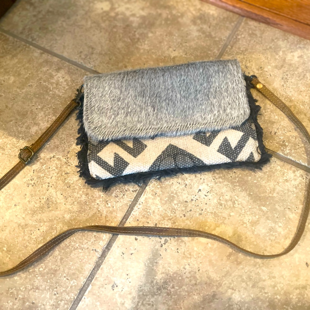 Myra Cowhide & Canvas Clutch Crossbody Purse